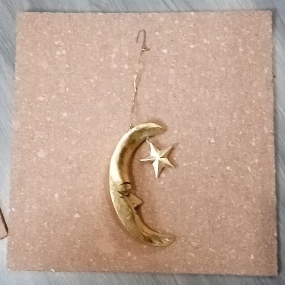 Vintage Hanging Gold Moon and Star Wood Ornament Handmade - Picture 4 of 7
